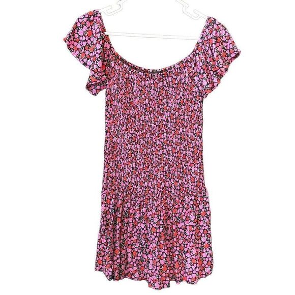 Lulu Women’s FLORAL PRINT MINIDRESS IN BLACK FLORAL PRINT Size L - Picture 2 of 6